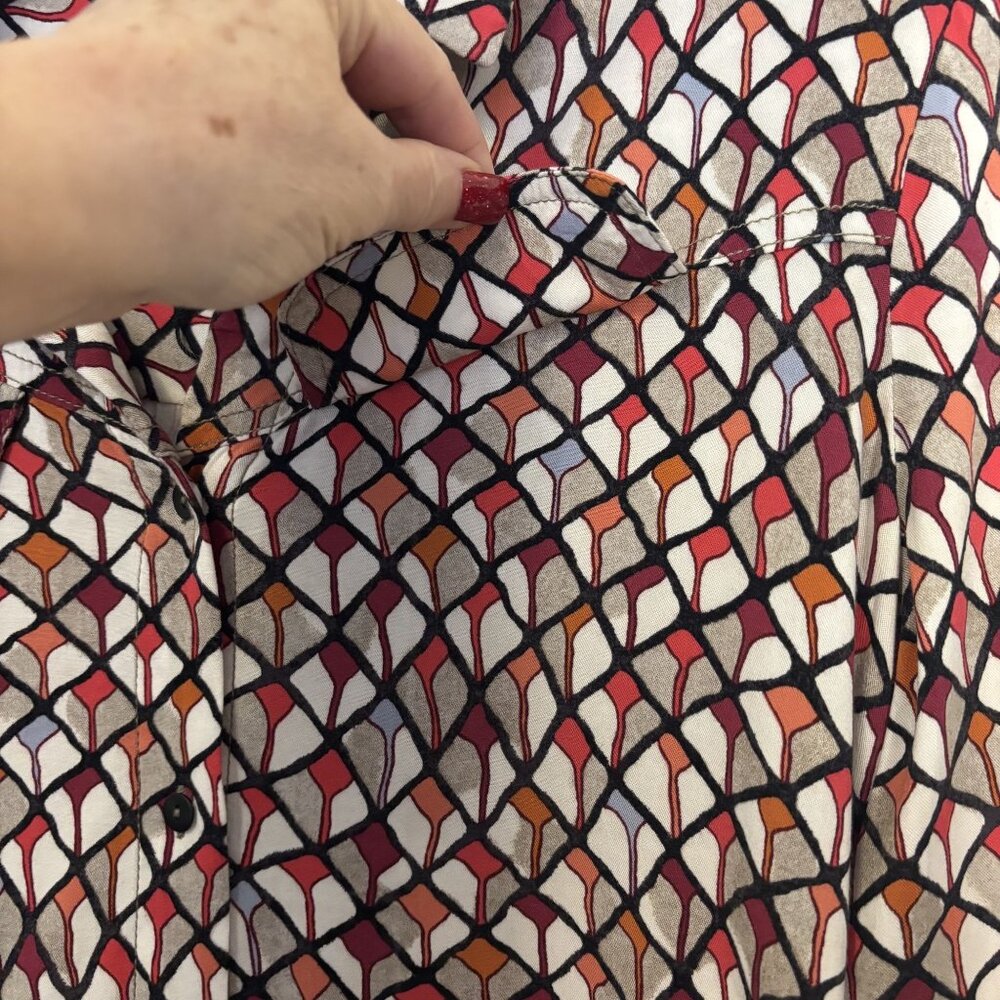 Nic+Zoe Womens Geometric Print Button-Up Shirt S Long Sleeve Cotton/Polyester Mu - Picture 5 of 11